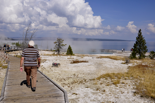 Lee duquette on the boardwalk at West Thumb Geyser Basin, Yellowstone